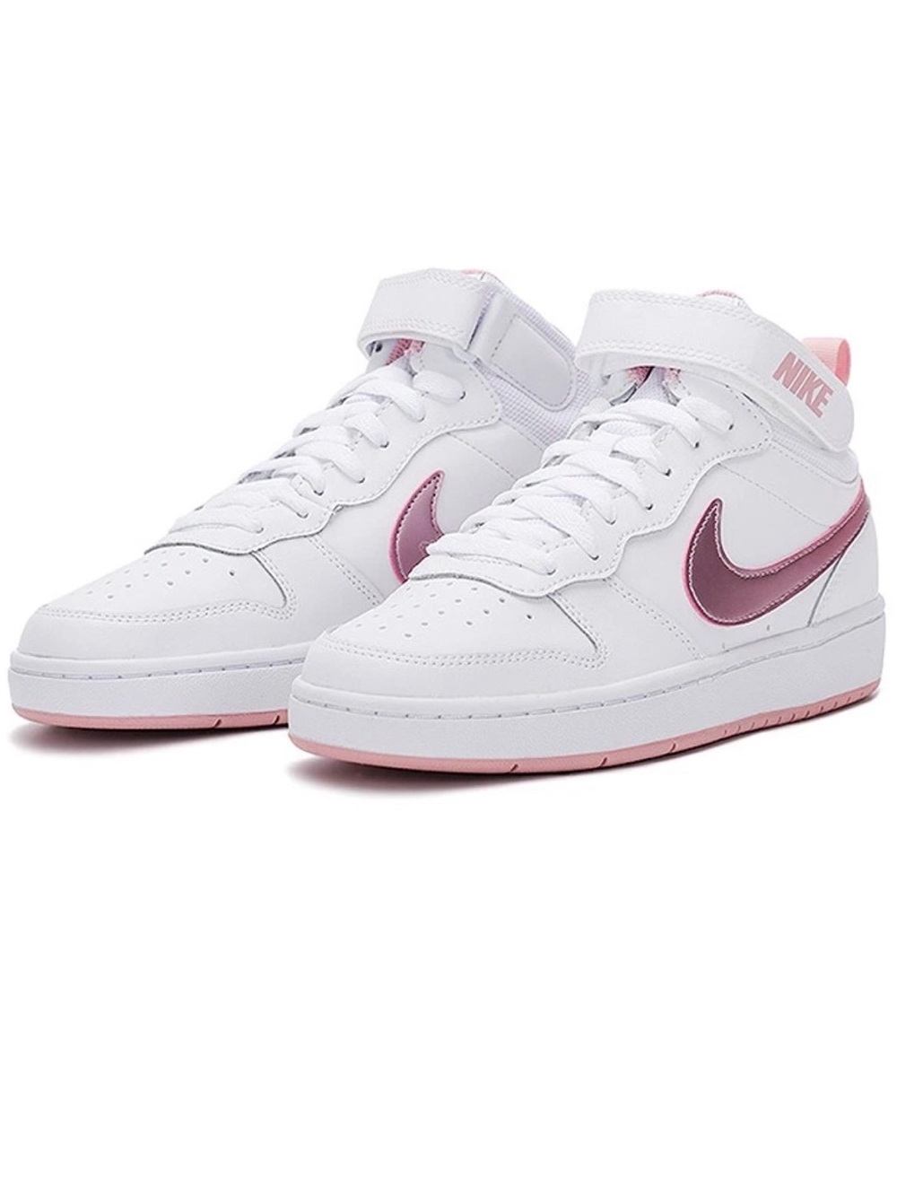 NWOT Nike Court Borough Mid 2 Shoes White/Pink Glaze Kids 7Y
